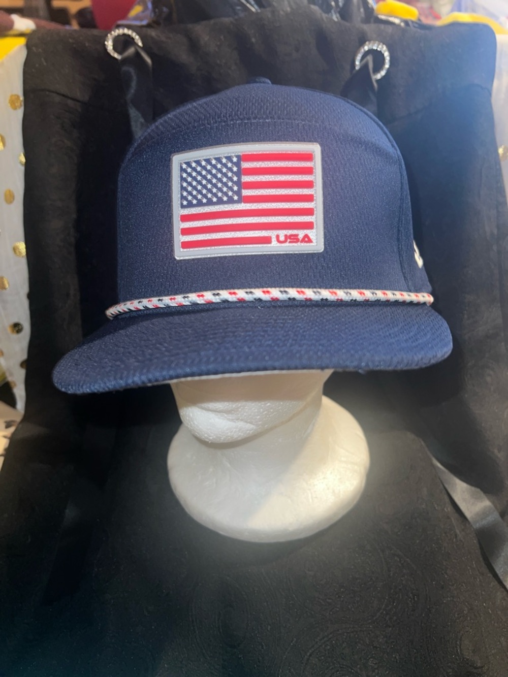 Navy USA Flag Rope-Trim Trucker Hat